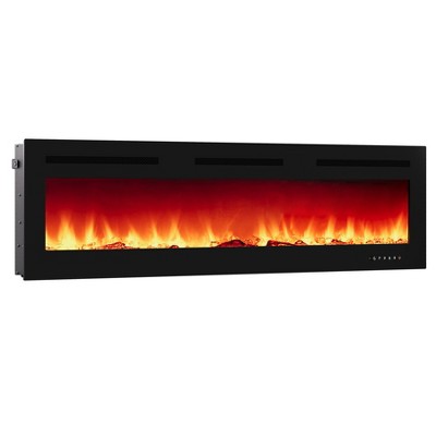 Wall-Mounted Electric Fireplace: Tempered Glass, 12 Flame Colors, Remote, 1500W Heater (5000BTU), 5 Brightness, Timer, Log & Crystal Effects