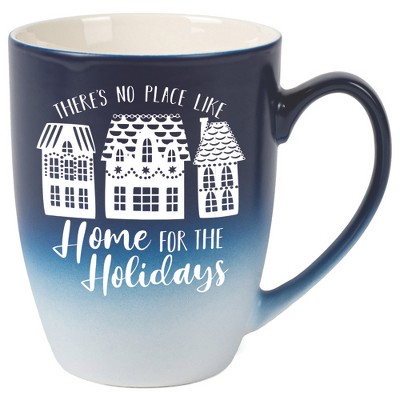 Elanze Designs There's No Place Like Home For the Holidays Two Toned Ombre Matte Navy Blue and White 12 ounce Ceramic Stoneware Coffee Cup Mug