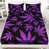 Hachikiko Twin Purple Botanical Bedding Set - 4PC Weed Leaf Print Sheet Set with Fitted Sheet, Flat Sheet & Pillowcases - 2 of 4