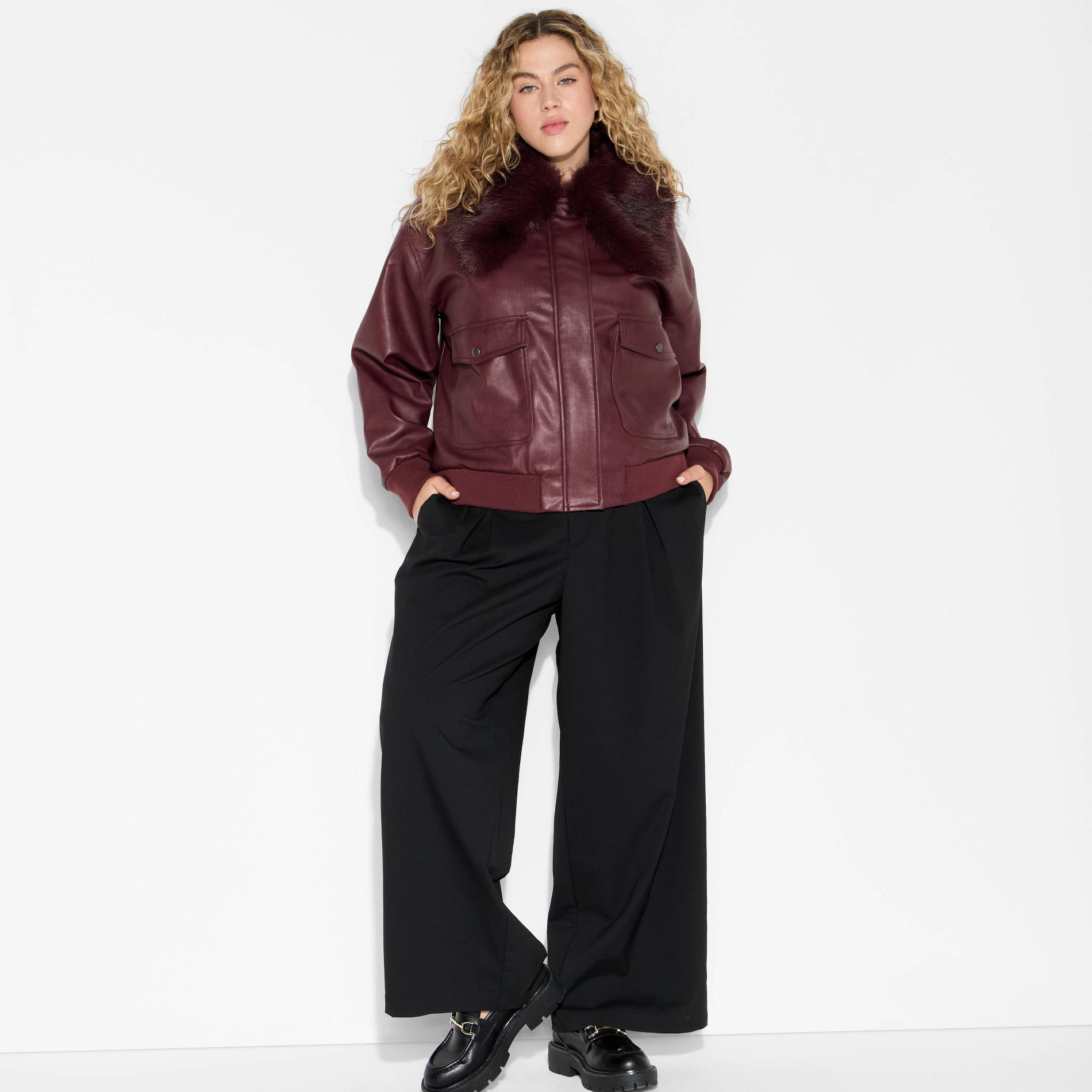 Women's Faux Leather Bomber Jacket - Wild Fable™