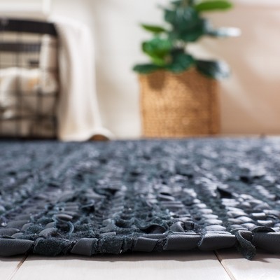 Handmade Black and Ivory Cowhide Leather Striped Area Rug, 5' x 8'