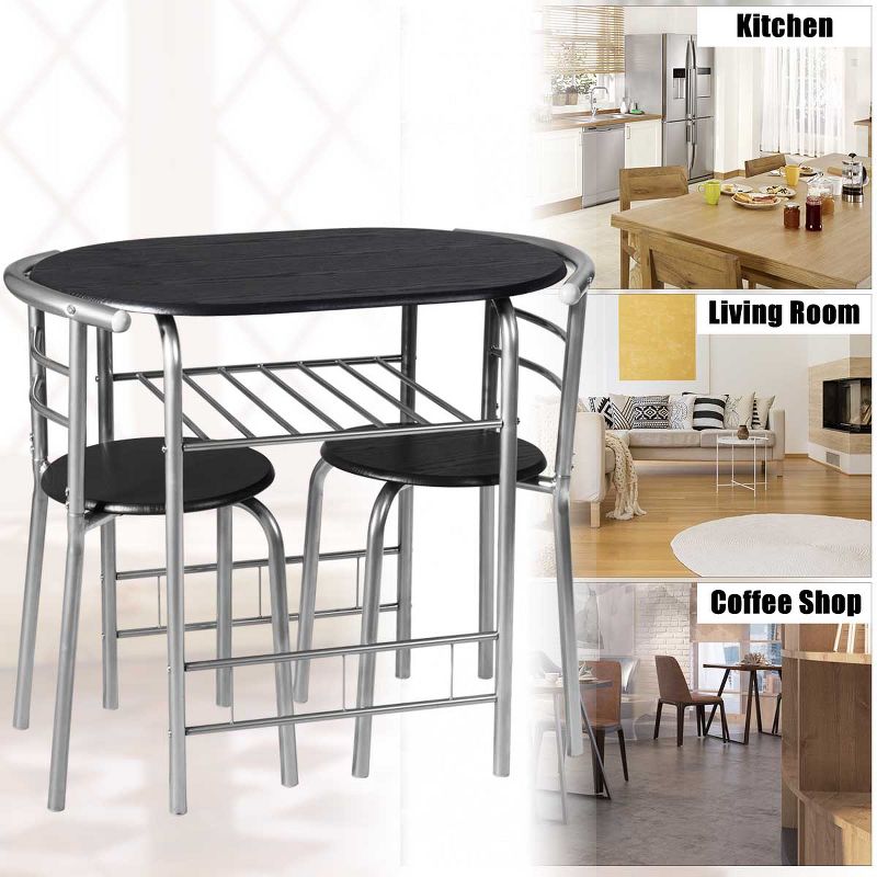 Tangkula 3 PCS Kitchen Dining Set Compact Bistro Pub 2 Chairs & Table, 4 of 8