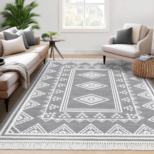 Indoor Modern Stripe Fringed Carpet Retro Soft Low Pile Machine Washable Non Slip Easy Care Lightweight Foldable Area Rugs Room Decor - 1 of 4