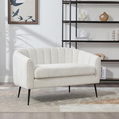 SKRAN 50.2'' Upholstered Chenille Mini Loveseat,Modern Glam Accent Small Sofa, With Channel Tufting & Metal Legs For Living Room, Bedroom