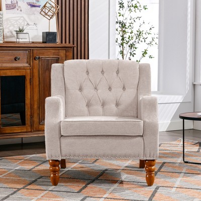 VYNXARIA Beige Accent Chair with Footrest - Stylish & Comfy Tufted Armchair for Any Room