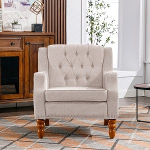 VYNXARIA Beige Accent Chair with Footrest - Stylish & Comfy Tufted Armchair for Any Room - 1 of 4