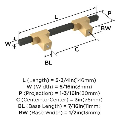 3" Champagne Bronze and Matte Black Cabinet Bar Pull