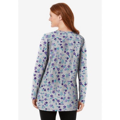 Heather Grey Floral Plus Size Long Sleeve Tunic