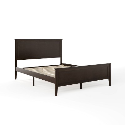 Dark Brown Queen Wooden Platform Bed with Headboard and Footboard