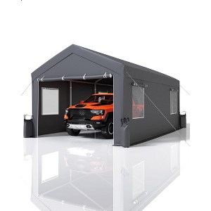 10x20 Ft Carport, Car Port with 180g PE Tarp, Roll-Up Doors, and 4 Windows, for Sedans, Bass Boats, Motos, ATVs, and SUVs - 1 of 4