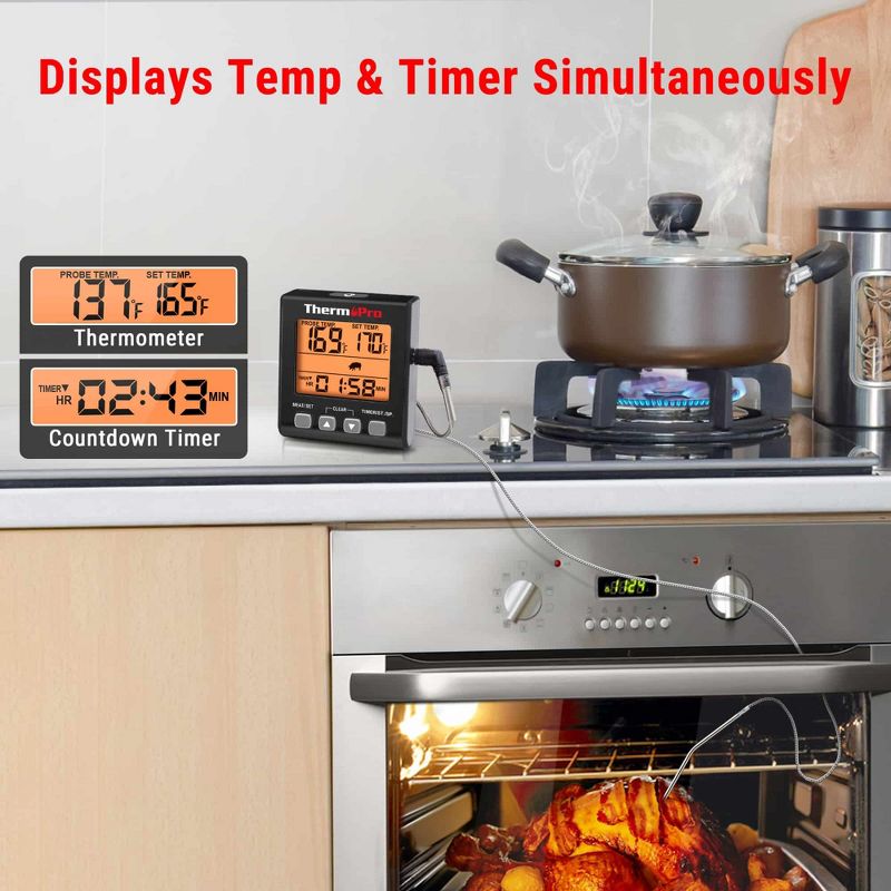 ThermoPro TP16SW Digital Meat Cooking Smoker Kitchen Grill BBQ Thermometer with Large LCD Display with Backlight for Oven Smoker Grill Turkey, 2 of 9