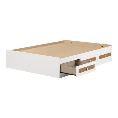 Full Hoya Mates Bed with 3 Drawers White/Faux Printed Rattan - South Shore: Laminated Particle Board Frame, No Box Spring Needed