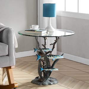 SPI Home Barracuda End Table – 22" Coastal Accent Table with Sculpted Marine Base and Glass Top, Ocean-Inspired Furniture Piece - 1 of 3
