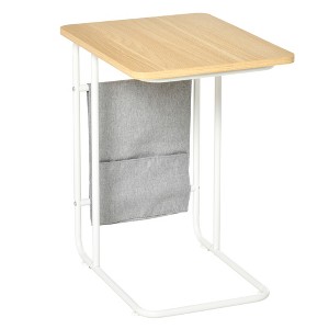 HOMCOM End Table, C-Shaped Side Table with Storage Bag for Living Room, Bedroom, White, gray, Oak - 1 of 4