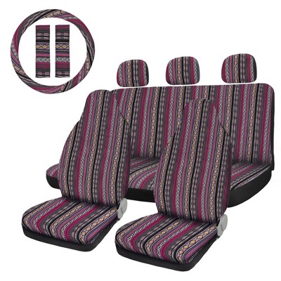 Purple 5-Seat Car PU Leather+Flax Seat Covers Cushion Front+Rear Set  Universal