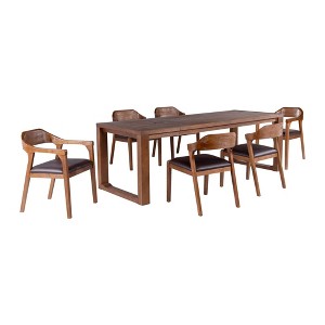 7pc Rasmus Extendable Dining Table Set with 4 Side Chairs And 2 Armchairs Chestnut - Boraam: Acacia Wood, Faux Leather Seats - 1 of 4