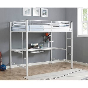 Premium Metal Full Size Loft Bed with Wood Workstation - White - Saracina Home