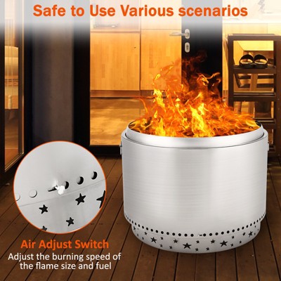 27" Smokeless Fire Pit with Adjustable Airflow, 304 Stainless Steel Wood-Burning Firepit, 360° Heat & Secondary Burn Technology, Outdoor Fire Bowl