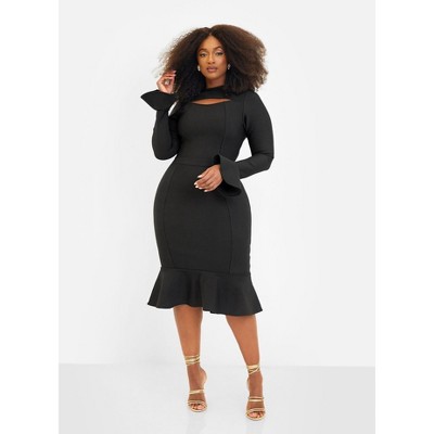 Rebdolls Women's Amie Bandage Bell Sleeve Midi Bodycon Dress
