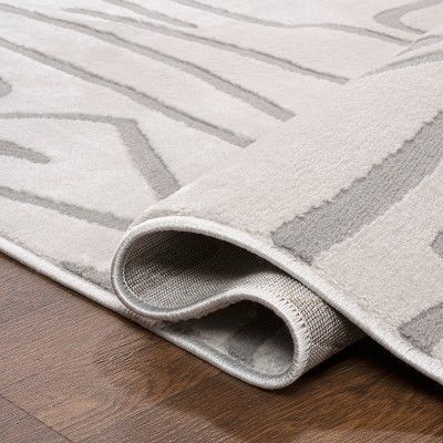 White and Light Gray Abstract High-Low 8' x 10' Area Rug