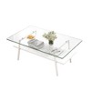 35.43" Tempered Glass Oval Coffee Table with Oak Wood Legs and 3 Layers for Living Room - 4 of 4