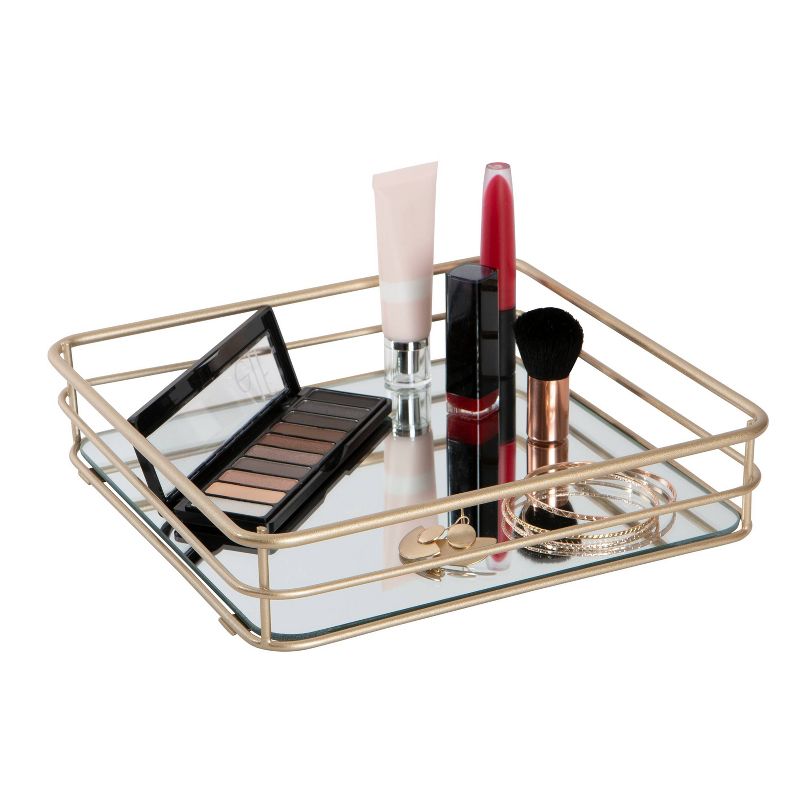 Square Vanity Tray with Mirror Glass Gold - Elle D&#233;cor, 3 of 8
