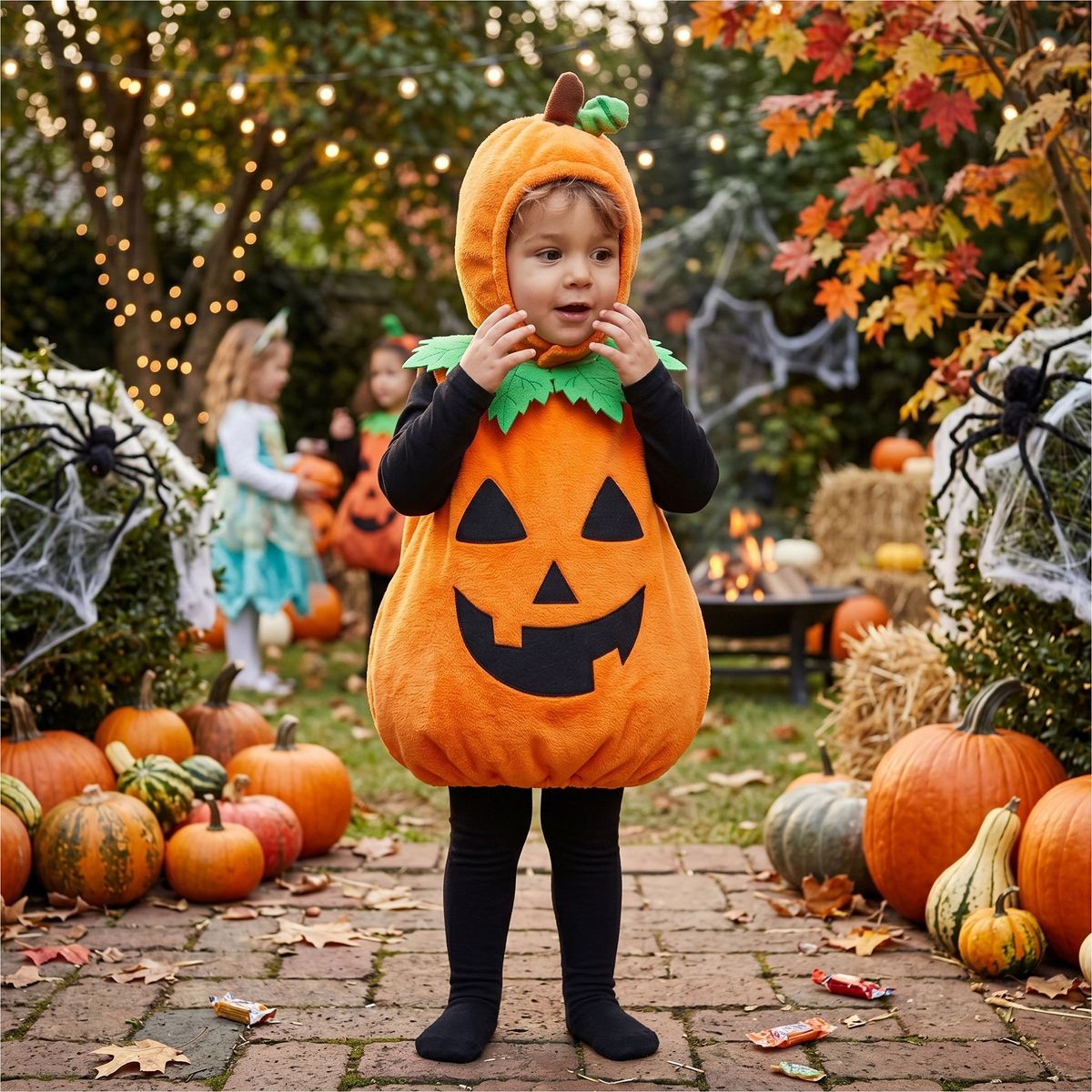 Joyfy Baby Halloween Pumpkin Costume Set, Cute Pumpkin Costume with Hood for Infants Halloween Dressup Party