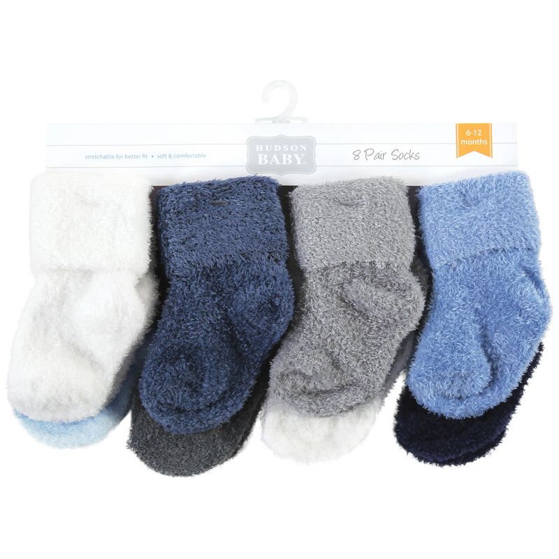 Hudson Baby Infant Boy Cozy Chenille Newborn and Terry Socks, Solid Blue Gray 8 Pack Chenille, 2 of 7