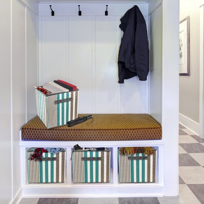 Aqua and Gray Striped Collapsible Fabric Storage Cubes - 6 Pack