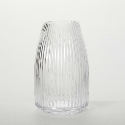 Sullivans Ribbed Glass Vase, 8" Tall, Vases for Centerpieces