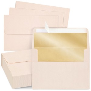 Best Paper Greetings 50 Pack Blush Pink Envelopes 5x7 with Bronze Lining, A7 Size for Wedding Invitations, Self-Adhesive Peel and Stick - 1 of 4
