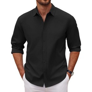 COOFANDY Men's Long Sleeve Button Down Shirts Casual Untucked Dress Shirt Beach Wedding Shirts - 1 of 4
