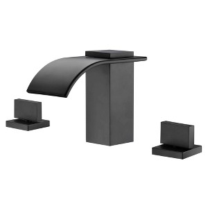 Sumerain Widespread Waterfall Matte Black Bathroom Faucet 3 Hole 2 Handle 8 Inch Vanity Sink Faucet - 1 of 4