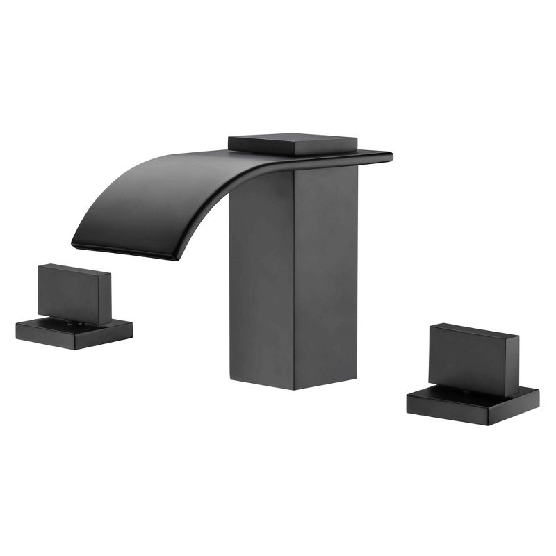 Sumerain Widespread Waterfall Matte Black Bathroom Faucet 3 Hole 2 Handle 8 Inch Vanity Sink Faucet, 1 of 10