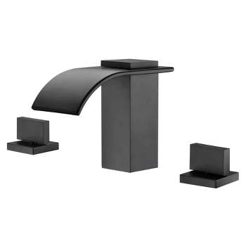 Sumerain Widespread Waterfall Matte Black Bathroom Faucet 3 Hole 2 Handle 8 Inch Vanity Sink Faucet