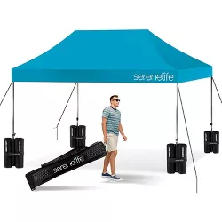 SereneLife SLGZ15SB Pop Commercial Instant Shelter-Waterproof Polyester Tent with Portable Wheeled Carry Sand Bag, 10 x 15 ft. (Sky Blue), 10x15