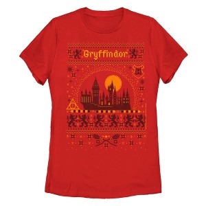 Women's Harry Potter Gryffindor Ugly Christmas Sweater Print T-Shirt - 1 of 4