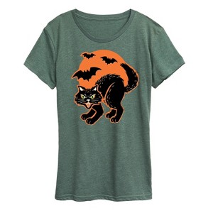 Women's - Instant Message - Vintage Paper Cat Halloween Short Sleeve Graphic T-Shirt - 1 of 4