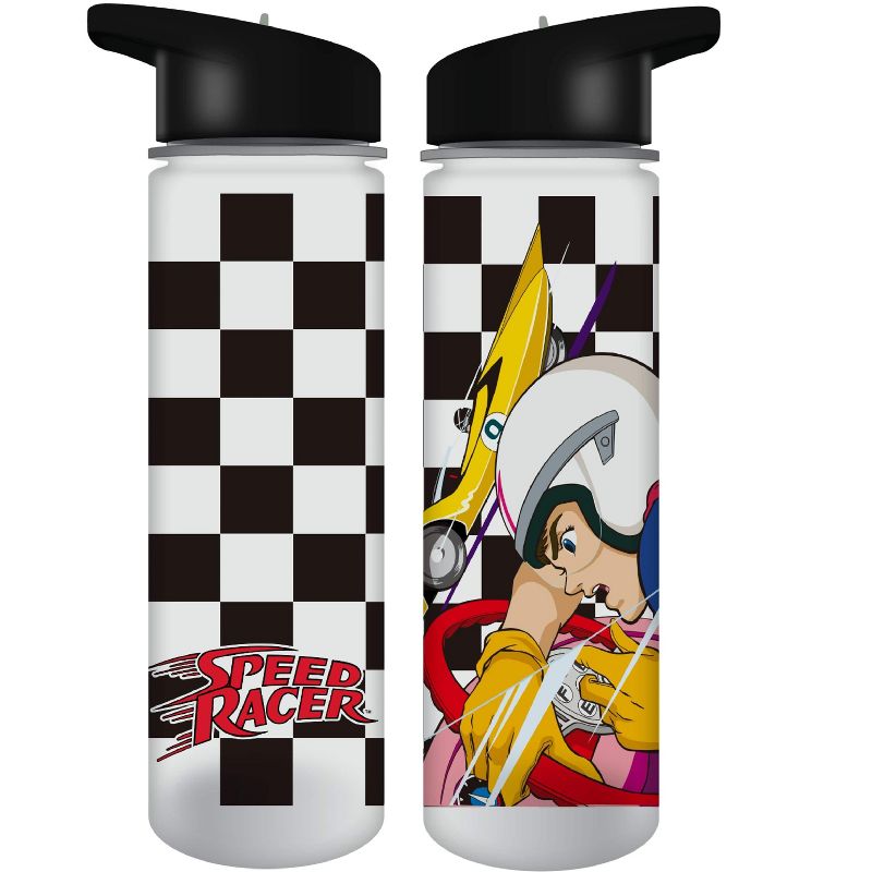 Speed Racer Black And White Checkered Flag 24 Oz Single Wall Plastic Water Bottle, 1 of 2