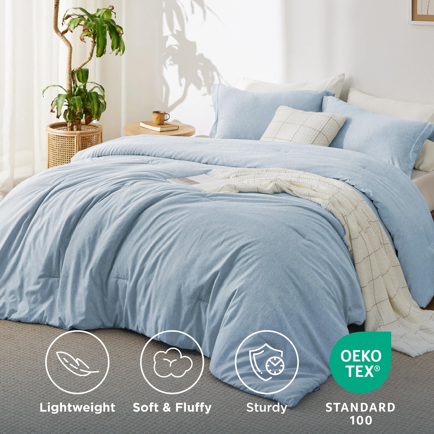 Комплект постельного белья Bedsure Comforter Set – Soft Bedding for All Seasons, Cationic Dyed 3-Piece Bed Set, Includes 1 Comforter and 102 Pillow Shams — фото 5