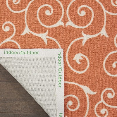 Playful Floral Vines Orange Square Indoor/Outdoor Rug