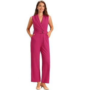 INSPIRE CHIC Women's Casual Sleeveless Shawl Collar Office Belted Cropped Jumpsuit - 1 of 4