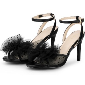 BLISSFUL STEP Women's Mesh Bow Ankle Slingback Strap Heeled Sandals - 1 of 3