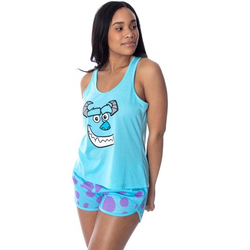 Disney Women's Monsters Inc. Sulley Racerback Tank and Shorts Pajama Set  (LG) Blue