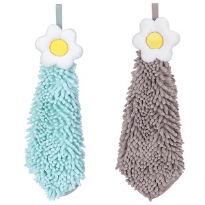 REGALWOVEN Chenille Soft Absorbent Flower Hanging Hand Towels for Bathroom 2 Pcs - 1 of 4