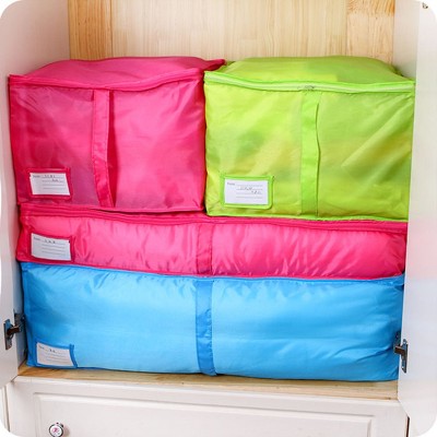 Unique Bargains Handle Sturdy Zipper Clothes Storage Organizer Bag Pink 4  Pcs