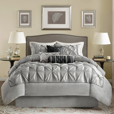 Details about   Solid Blue Crinkled Velvet 7 pc Comforter Set Queen King Glam Elegant Bedding 