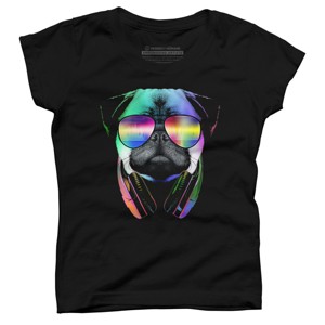 Girl's Design By Humans Rainbow Disco Pug By clingcling T-Shirt - 1 of 3