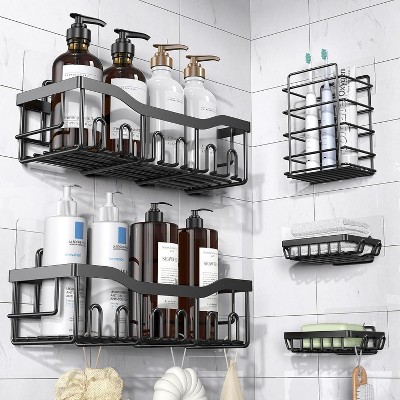 Attop Adhesive drill-free shower rack, 5-pack rust-proof stainless steel bathroom storage rack, large capacity, suitable for bathroom storage