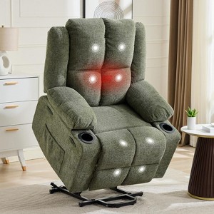 Power Lift Recliner Chair with Massage & Heat, Dual Motor Oversized, Steel Frame & Soft Fabric, 350lb Capacity - 1 of 4